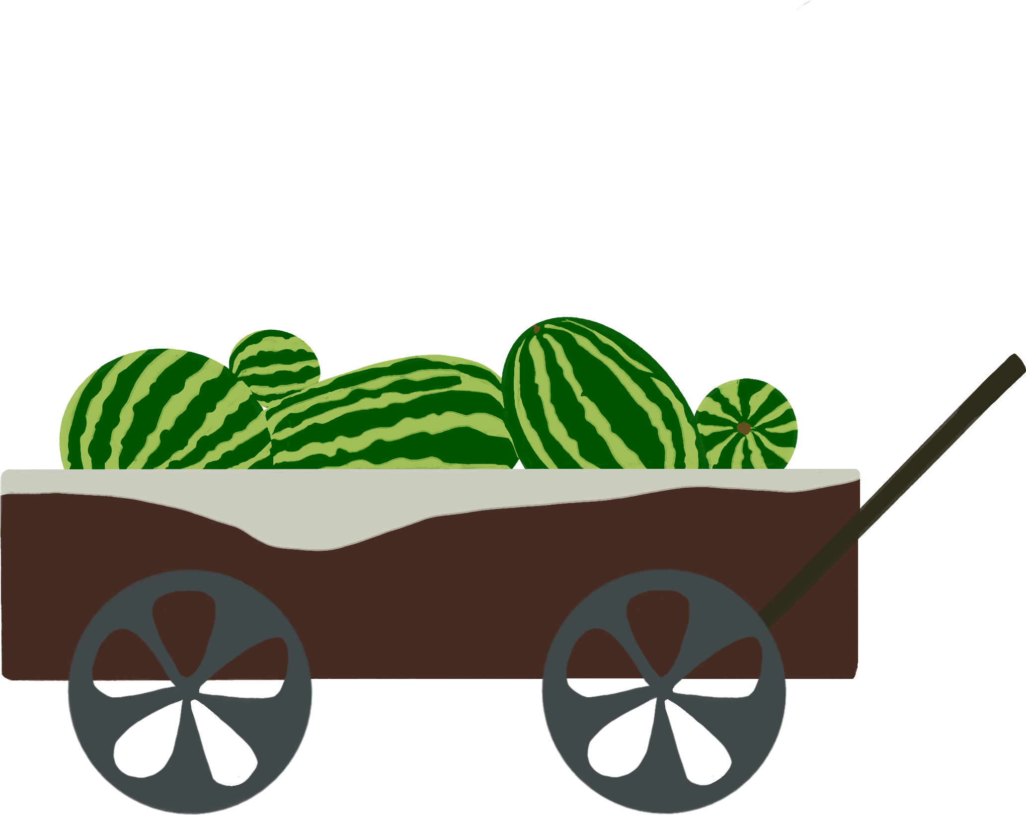 A wooden cart piled with watermelons